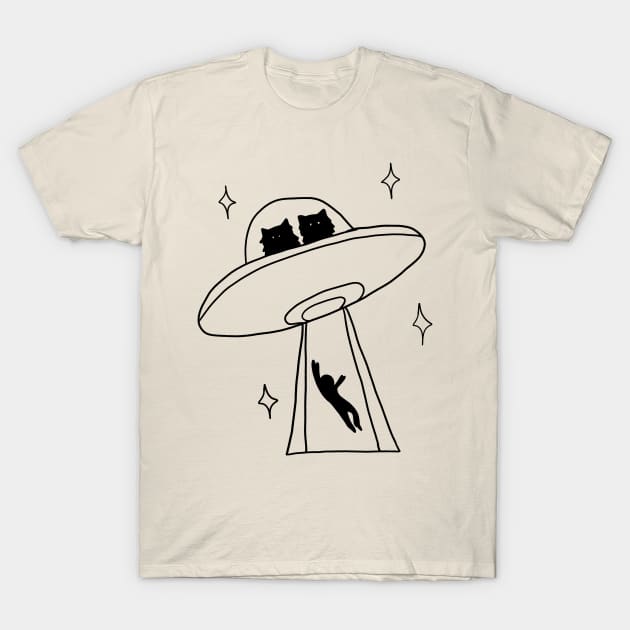 cat alien abduction line art T-Shirt by alisadesigns